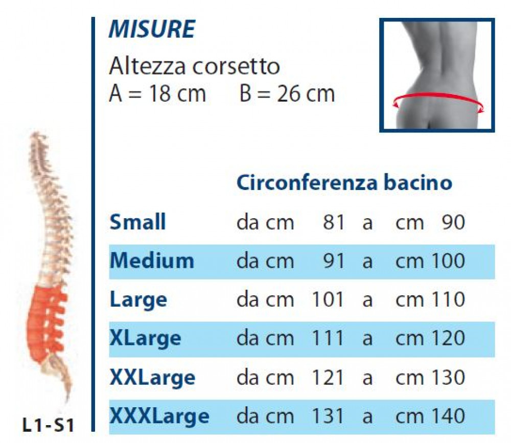 TIELLE - 410 ACTION - Corsetto elastico lombosacrale con  rinforzi paravertebrali e tiranti pelvici